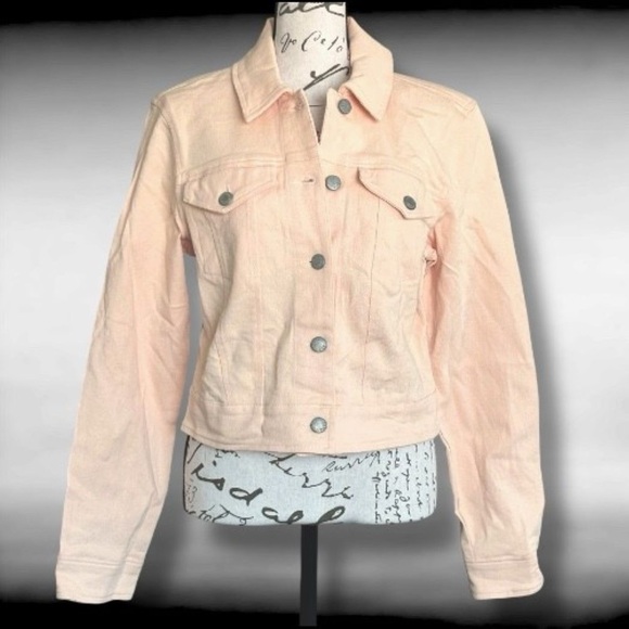Avec Les Filles Jackets & Blazers - Women's Sz 6 Avec Les Filles Peach Cropped Stretch Cotton Denim Jean Jacket NWT